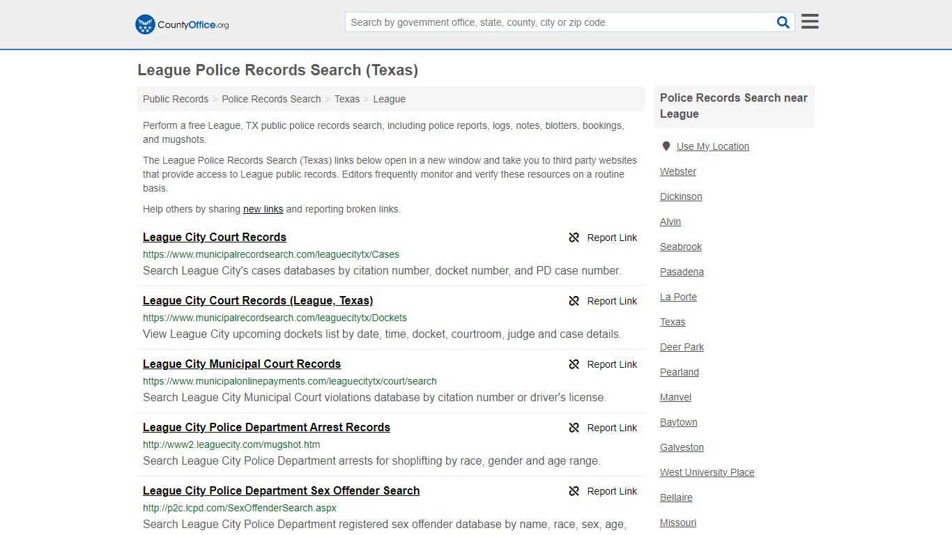 League Police Records Search (Texas) - County Office