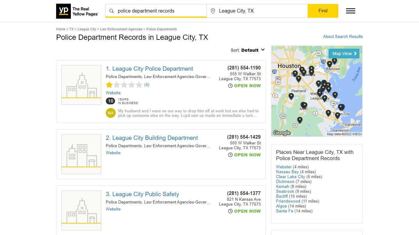 Police Department Records in League City, TX - yellowpages.com